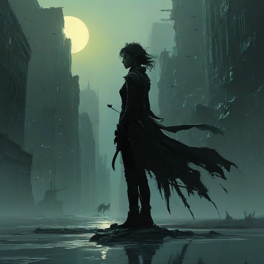 Digital silhouette art of something epic, Michael Whelan and Jeremy Mann influenced art styles