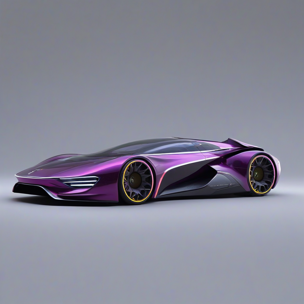 a sleek, futuristic transportation device, Plum, with metallic surfaces and neon accents, in a wide shot, full-body view, on a plain white background, with dynamic shadows and a subtle backlight, in a concept art style, with bold lines and vibrant colors, on a plain white background, even lighting