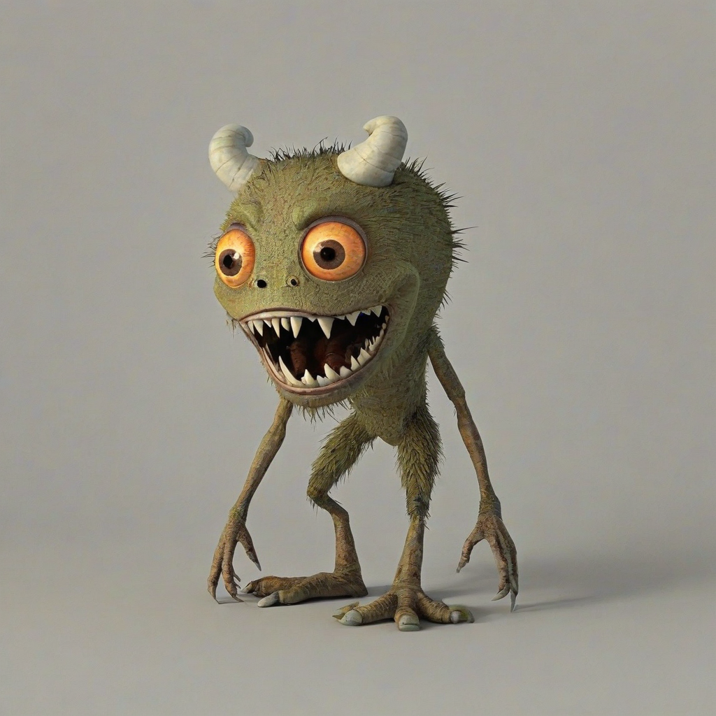 3d cartoon, scary, earth tone colored, monster, on a plain white background, even lighting