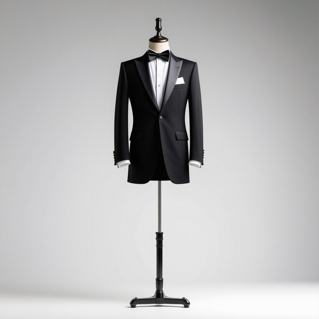 A dress mannequin wearing a very nice and sophisticated tuxedo