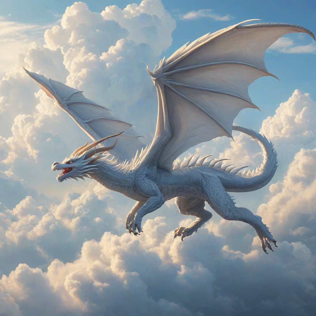 white anime style dragon flying in the sky