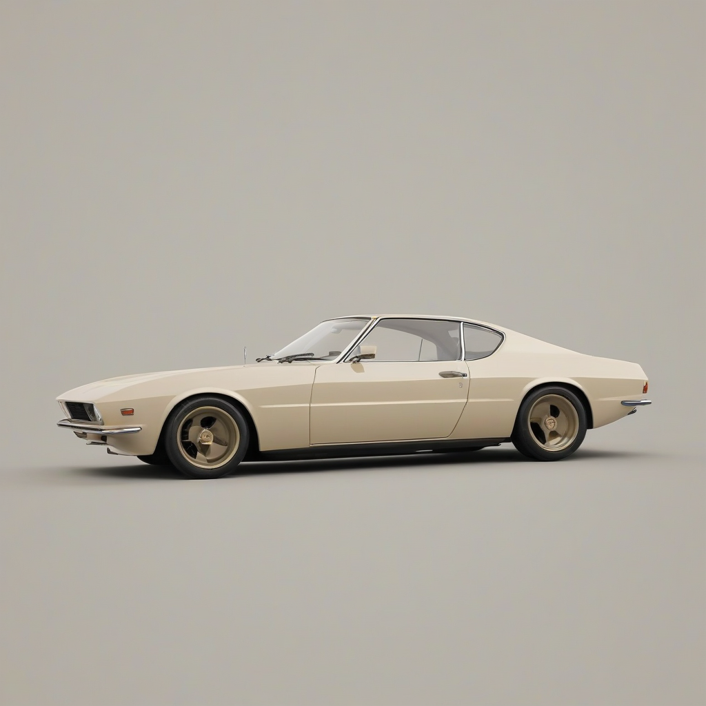 A beige, minimalist vehicle, with clean lines and simple design, full-body view, wide shot, on a plain white background, with a focus on the vehicle's shape and form, in a digital art style, with subtle shading and minimal textures