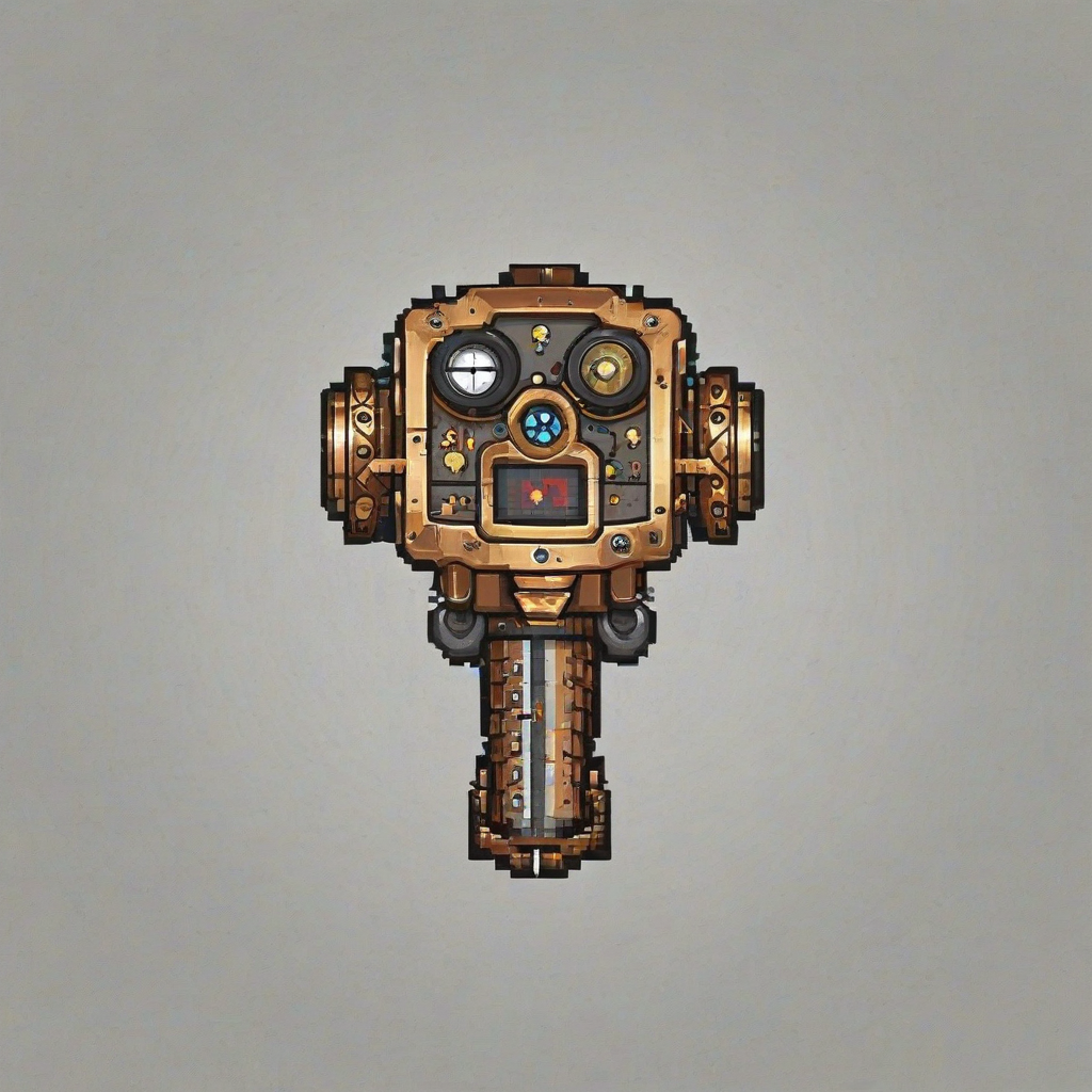 chibi, pixel art style, steampunk tool gadget on a plain white background, even lighting