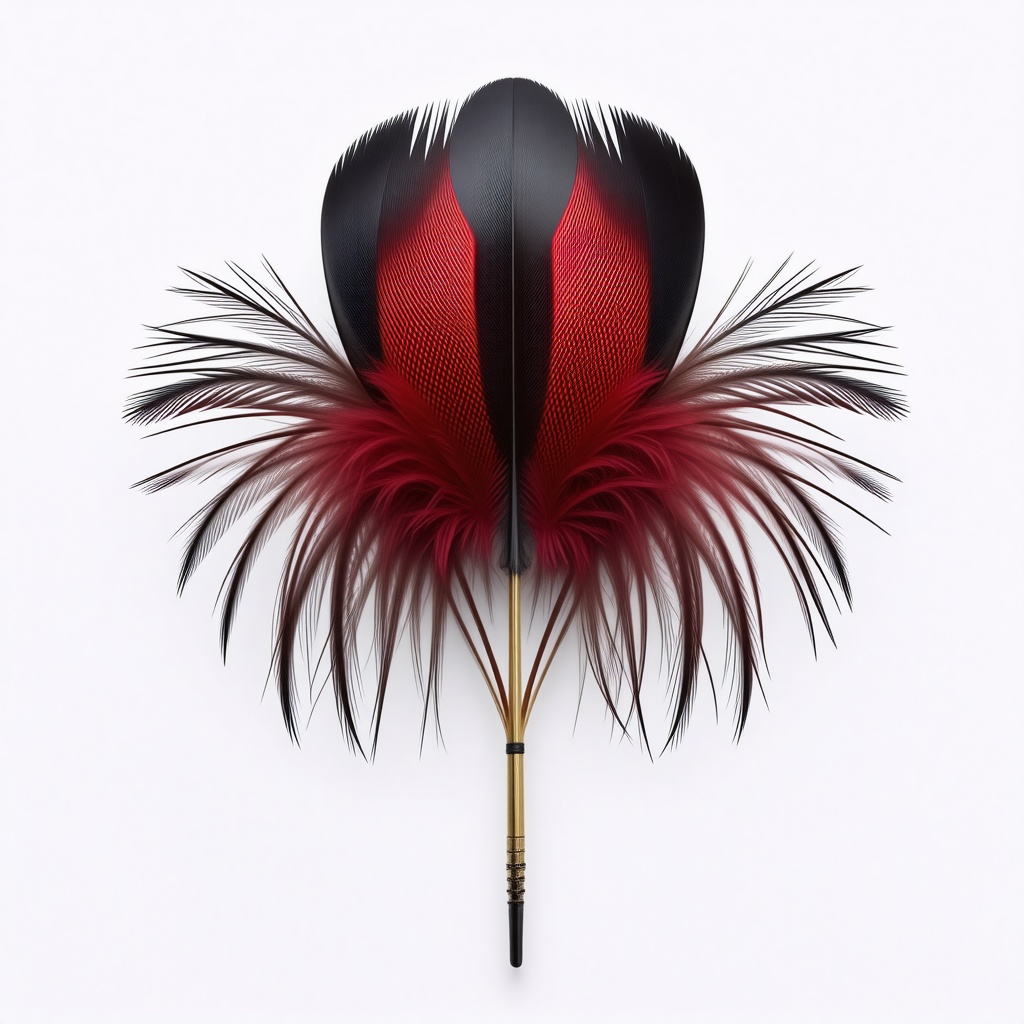 dark wood dart with fluffy red feathers