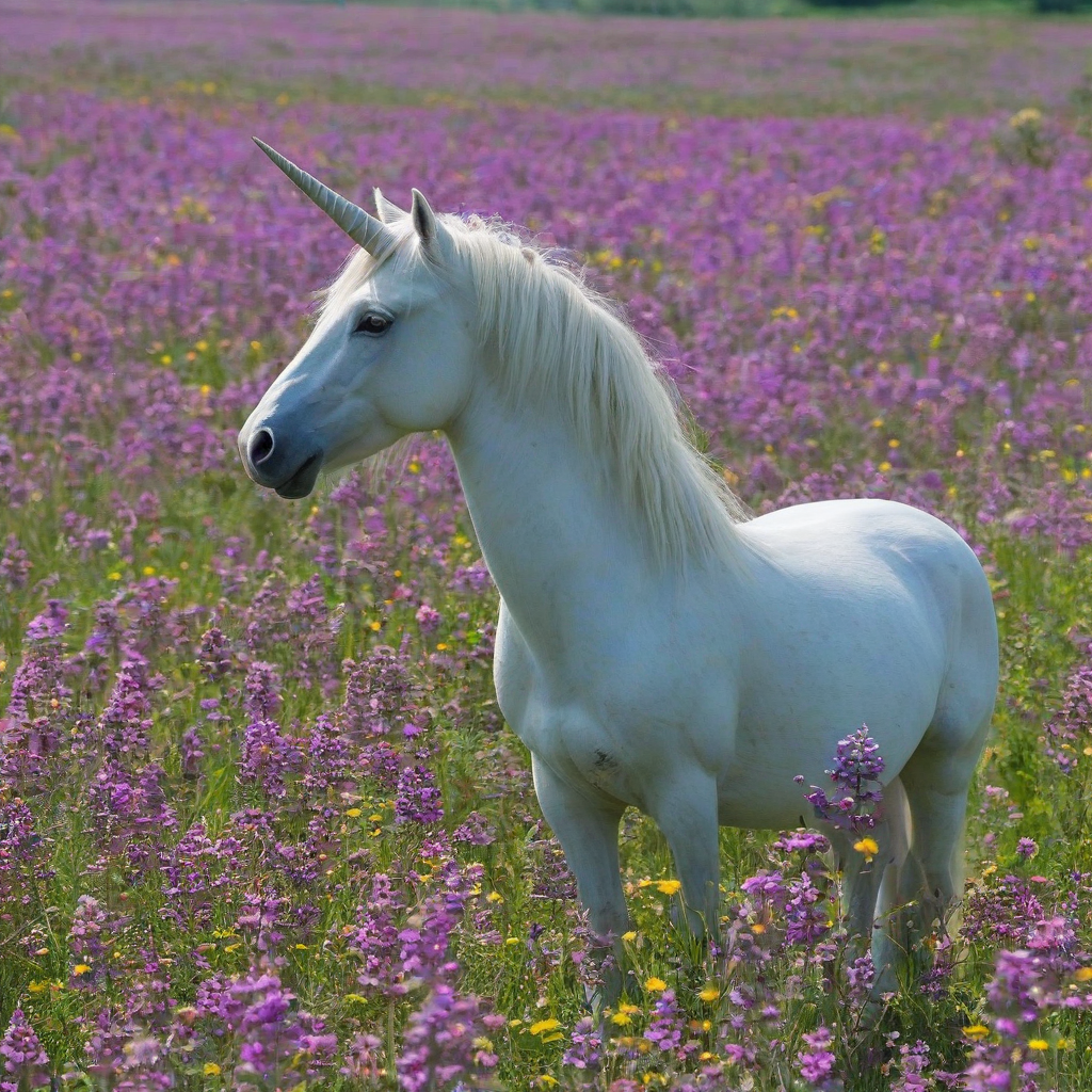 A unicorn in wildflower field