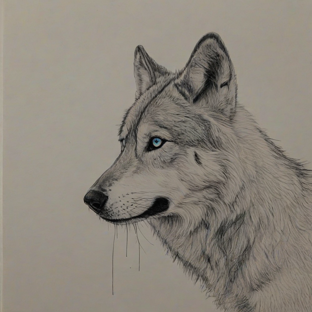 line drawing, color pop of a wolf, on a plain white background, even lighting