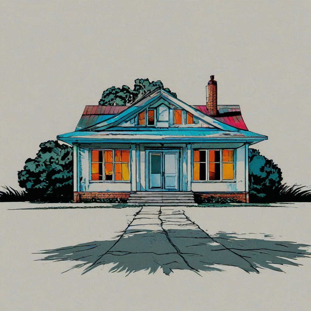 comic book style house, vivid colors, on a plain white background, even lighting