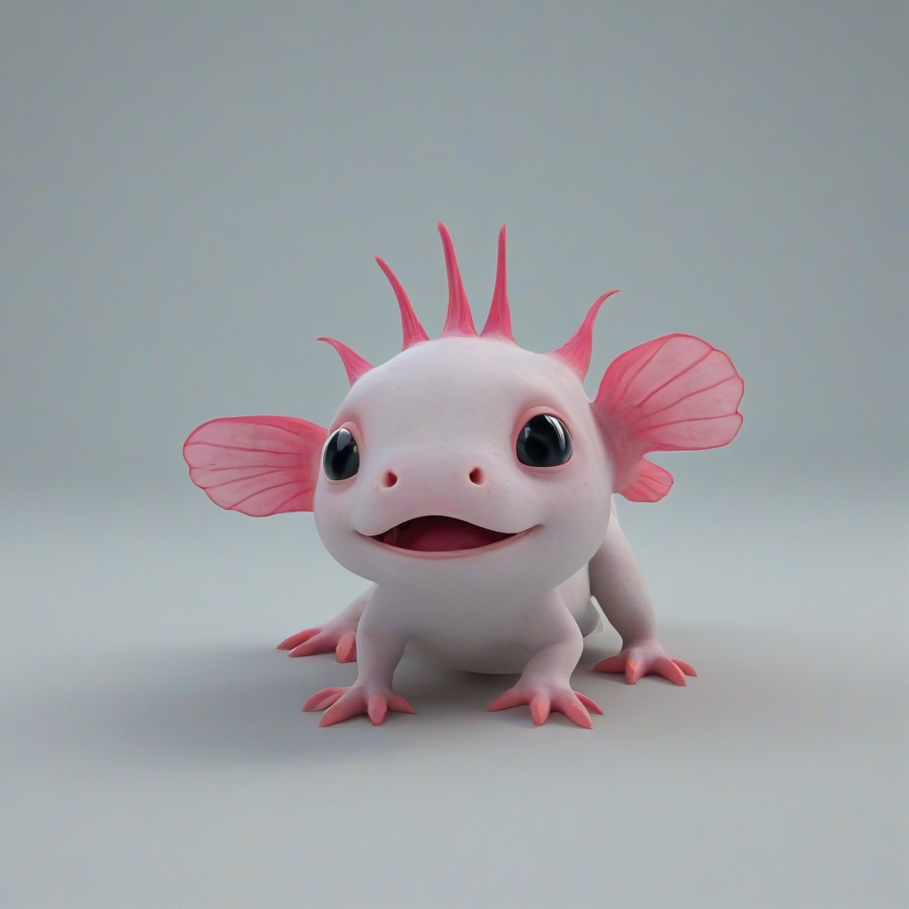 3d cartoon animation, cute Axolotl, wide angle shot, fully visible, on a plain white background, even lighting