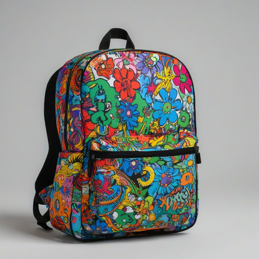 pop art colored backpack, on a plain white background, even lighting