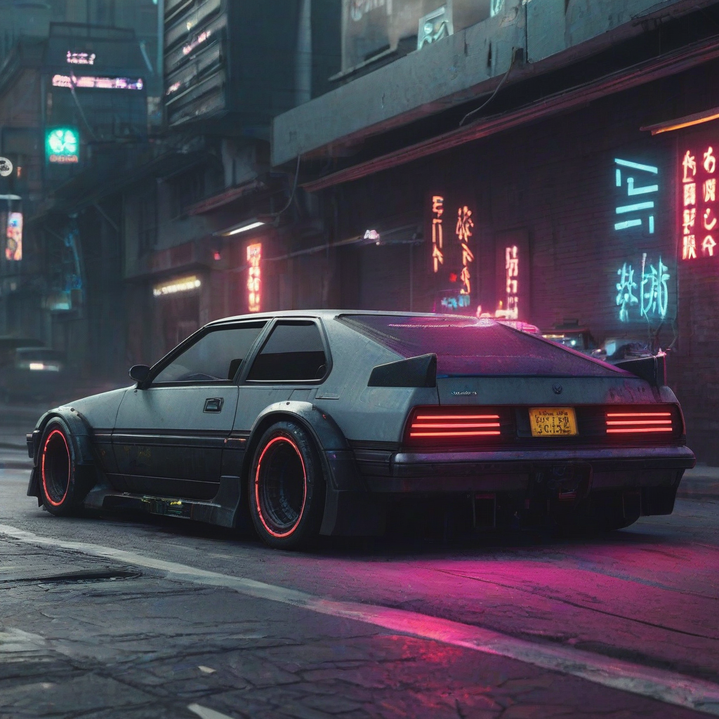 cyberpunk car with neon lights