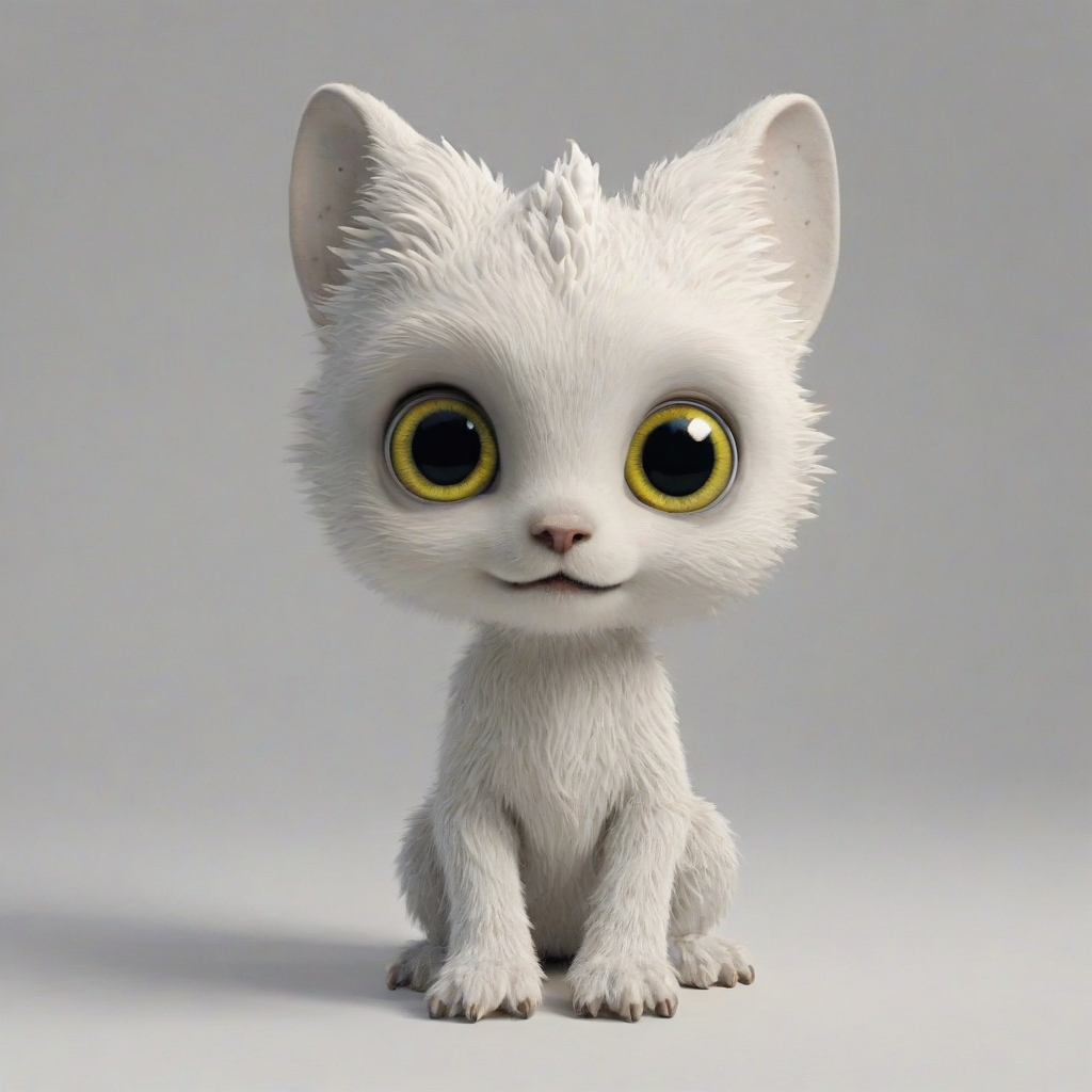 3d animation cute mythical creature, short body, full body visible, large eyes, bright lighting, on a plain white background, even lighting