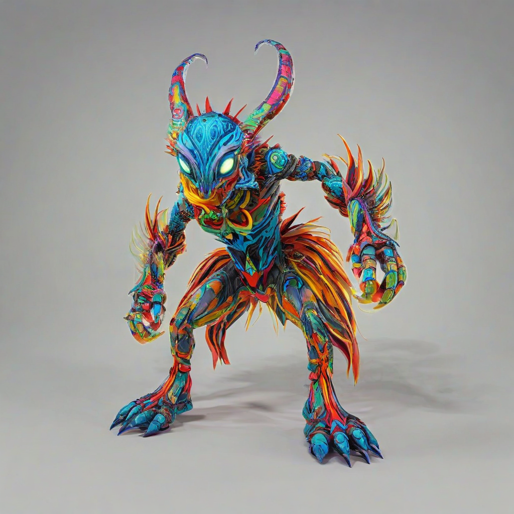A 3D, hand-drawn anime style creature with vibrant colors, set against a plain white background with even lighting., on a plain white background, even lighting