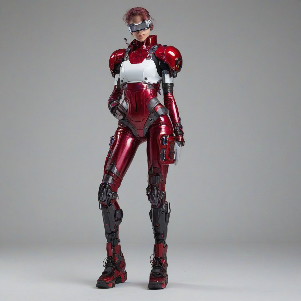 Ruby red cyberpunk scientific equipment, full-body view, on a plain white background, on a plain white background, even lighting 
