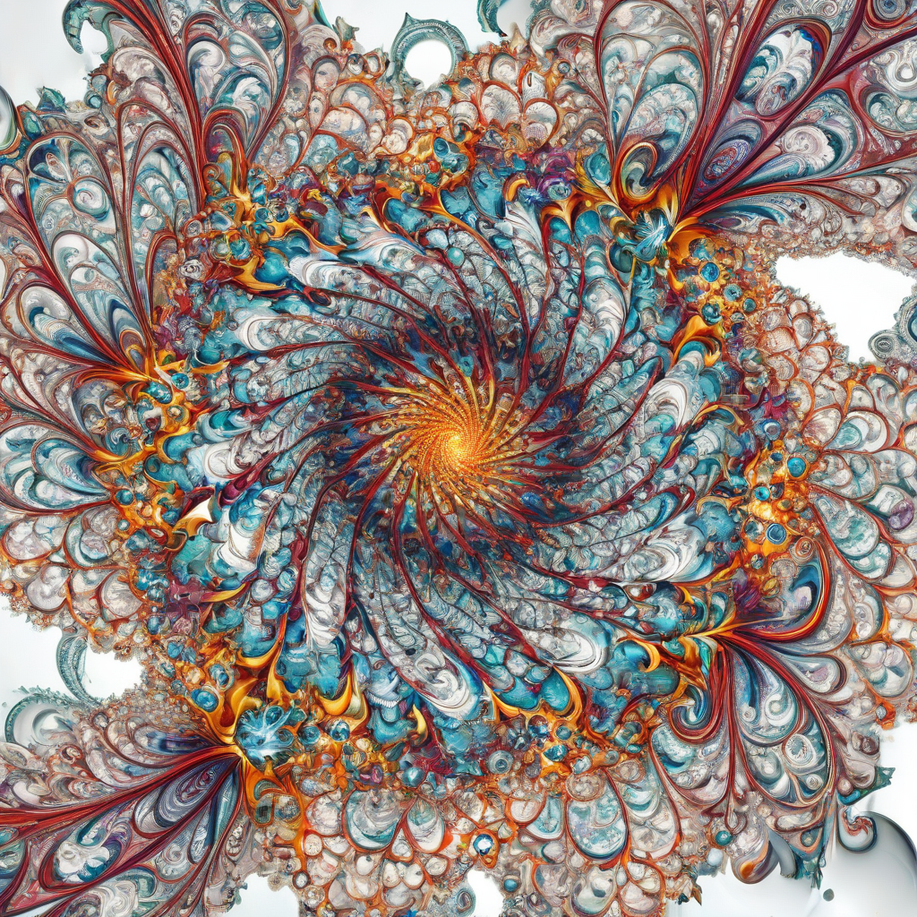 Fractal art picture, vibrant colors, wide shot, full-body view, on white background