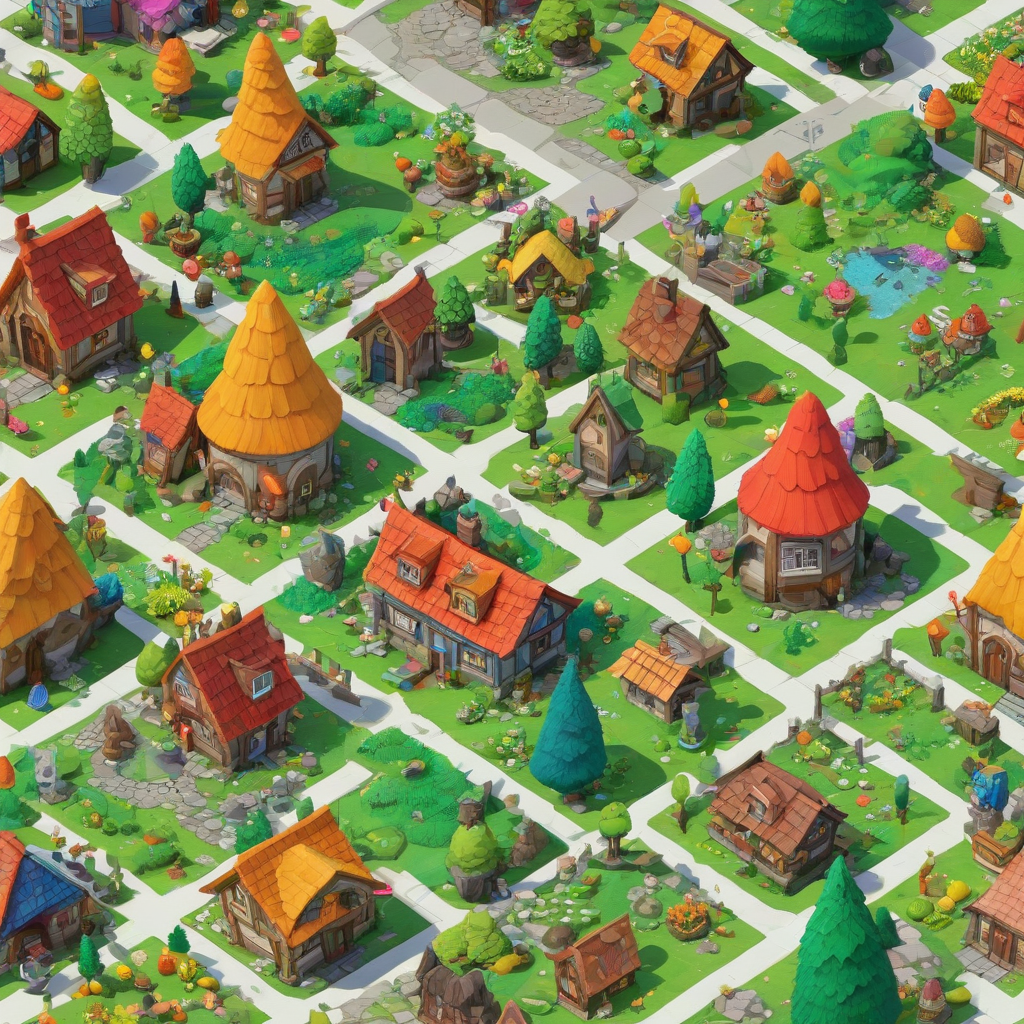3D cartoon animation style gnome village, with vivid colors, bright and even lighting, on a square grid for an isometric game asset, fully visible, with on a plain white background, full-body view, wide shot, feet visible, on a plain white background, even lighting