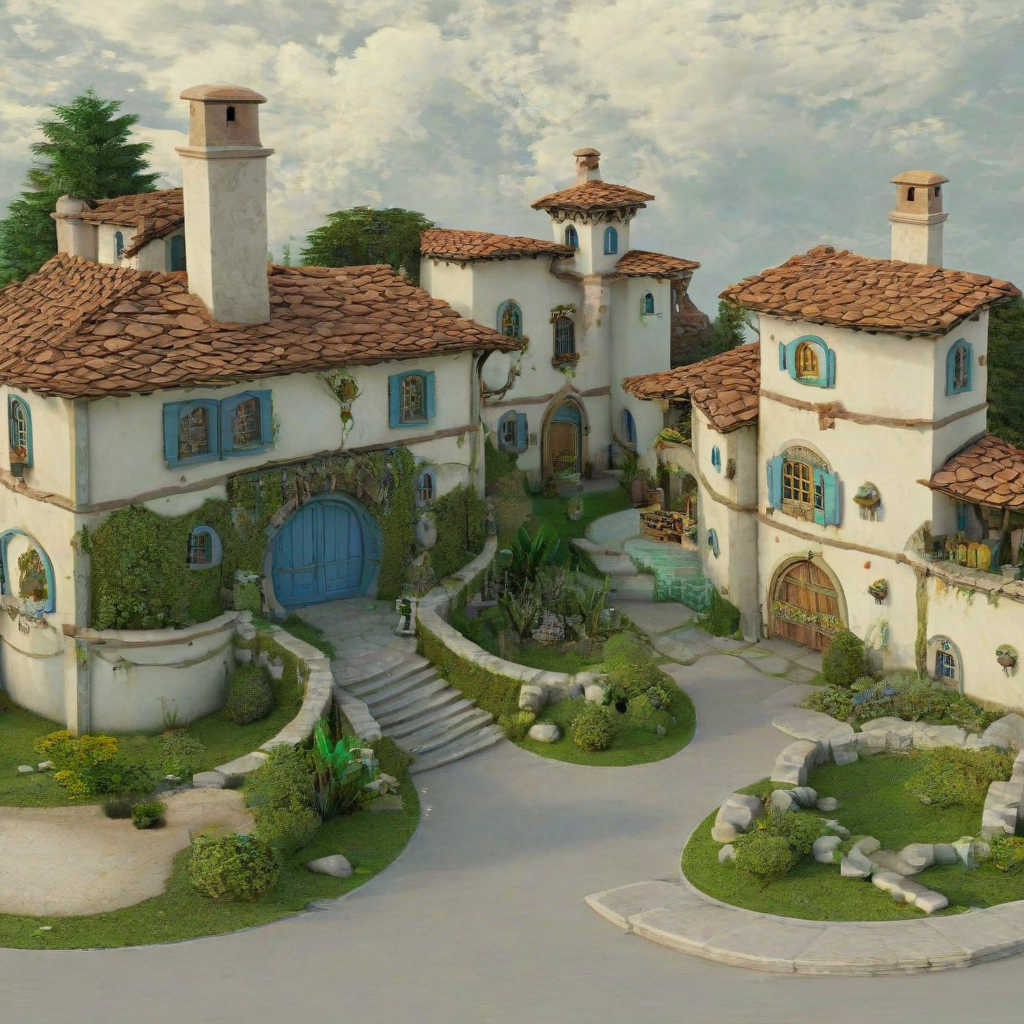 3d cartoon animation style, hobbit Italian villa, on a plain white background, even lighting