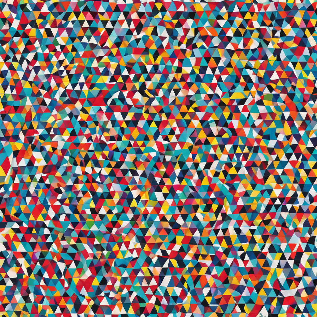 Op Art with triangles, vibrant colors, full-body view, on white background