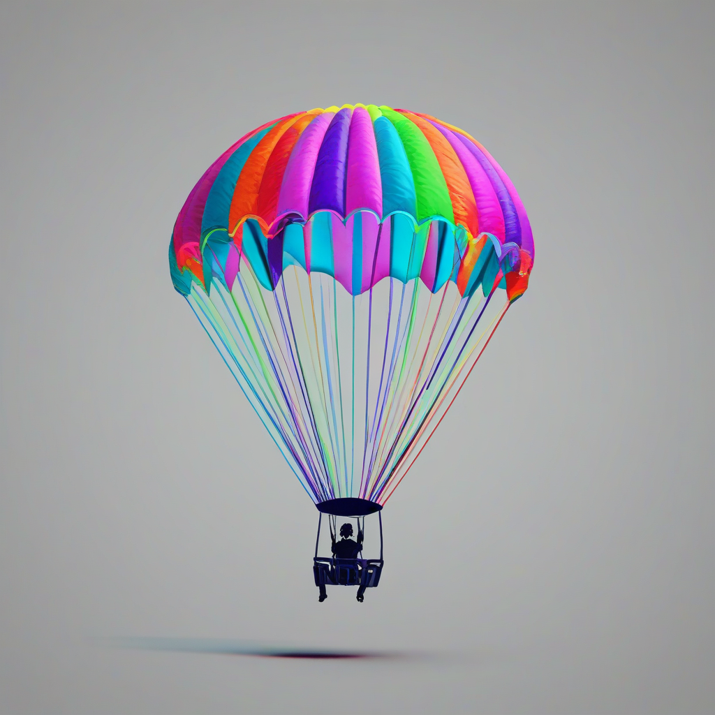 cartoon, neon parachute, on a plain white background, even lighting