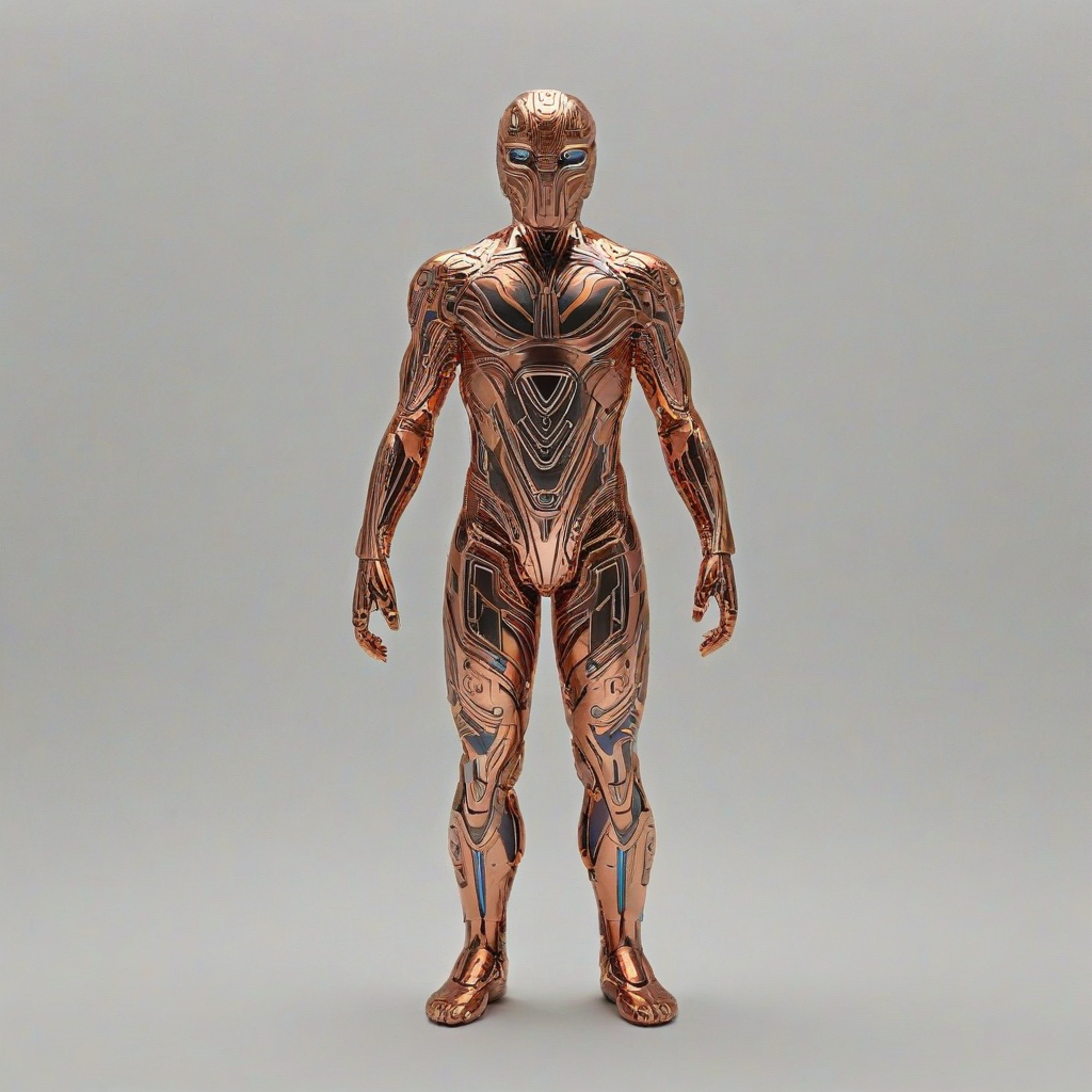 A futuristic, high-tech gadget with a salmon-colored metallic finish, adorned with intricate Afrofuturist patterns and shapes, full-body view, wide shot, on a plain white background, with dynamic shadows and a soft, backlight, in the style of a digital illustration, on a plain white background, even lighting