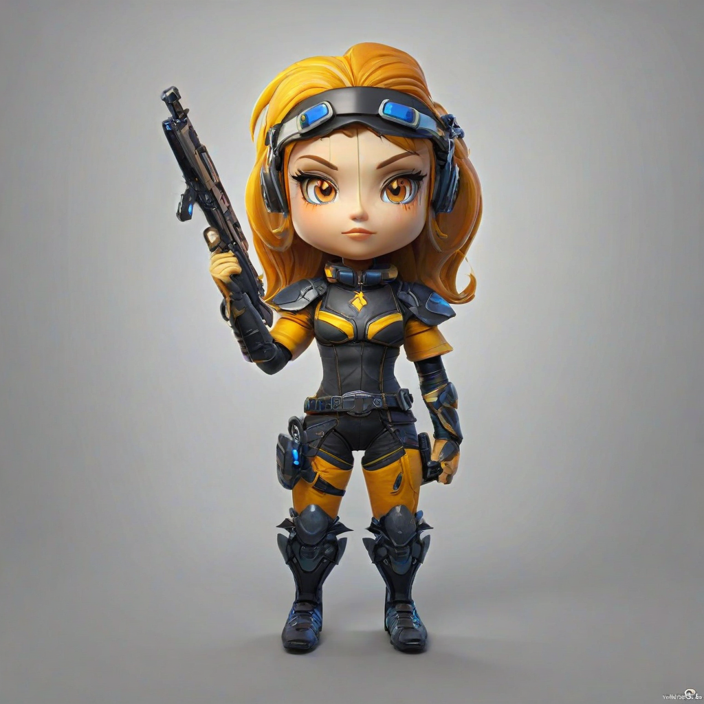 video game vixen , 3d chibi style,, on a plain white background, even lighting