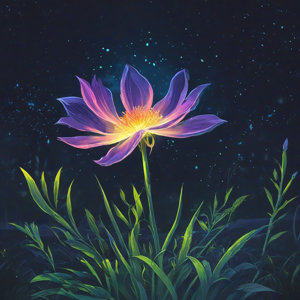 magical flower in a anime style at night