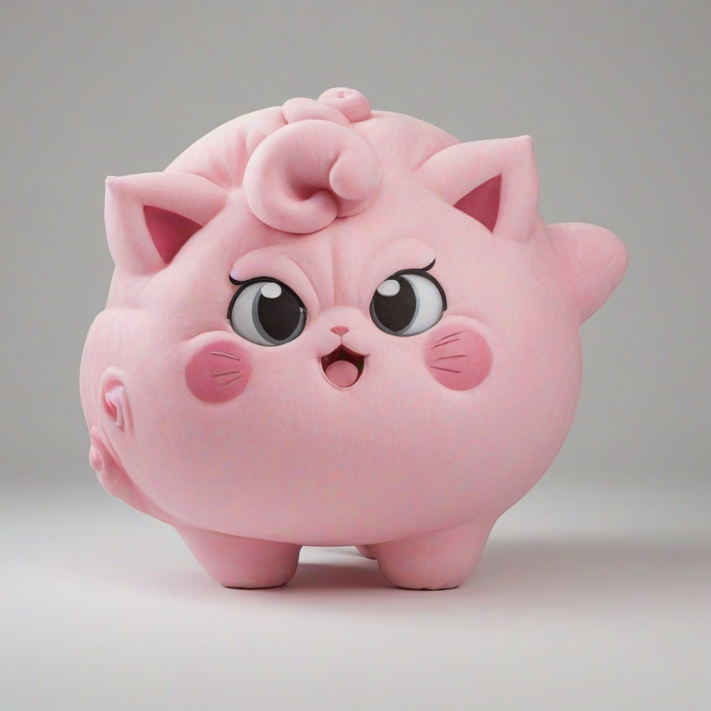 A full-body view of Jigglypuff, a pink, round Pokémon, standing on a plain white background, with a soft, puffy appearance, and a singing expression, in a digital art style with bold lines and bright colors, with a wide-angle shot and dynamic shadows