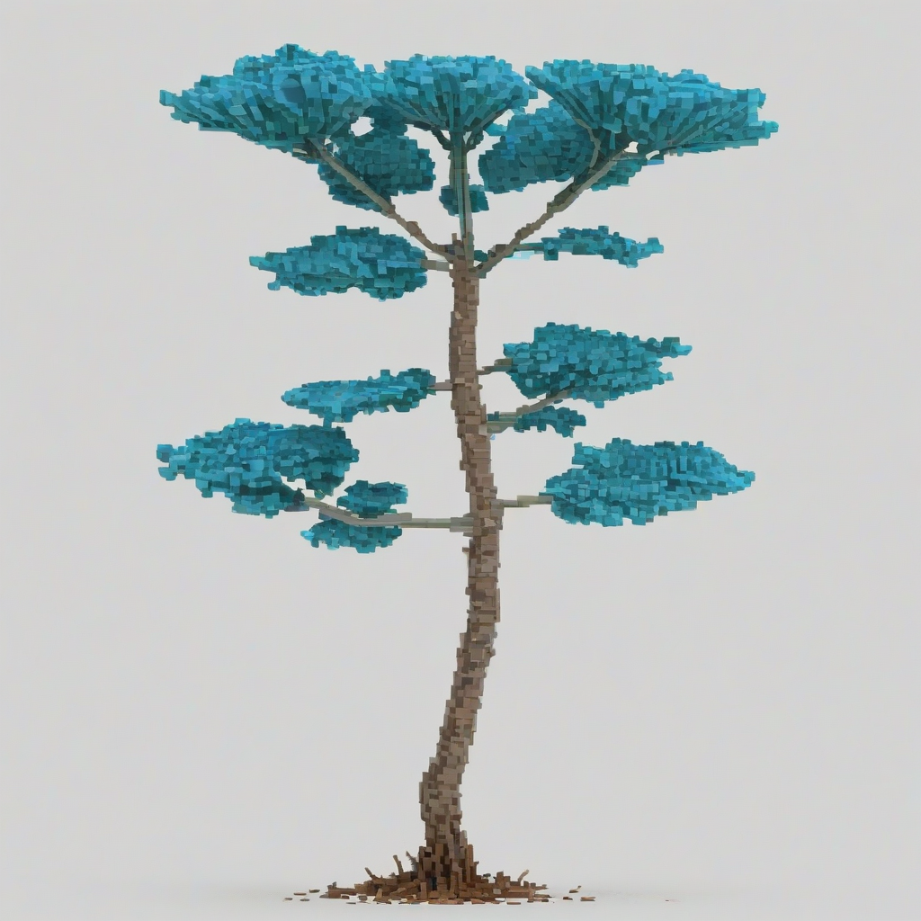 A single, full-body view of a vibrant, Azure-colored plant with large, rounded leaves and a sturdy stem, rendered in a pixel art style, on a plain white background, with a wide shot and the roots visible, on a plain white background, even lighting 