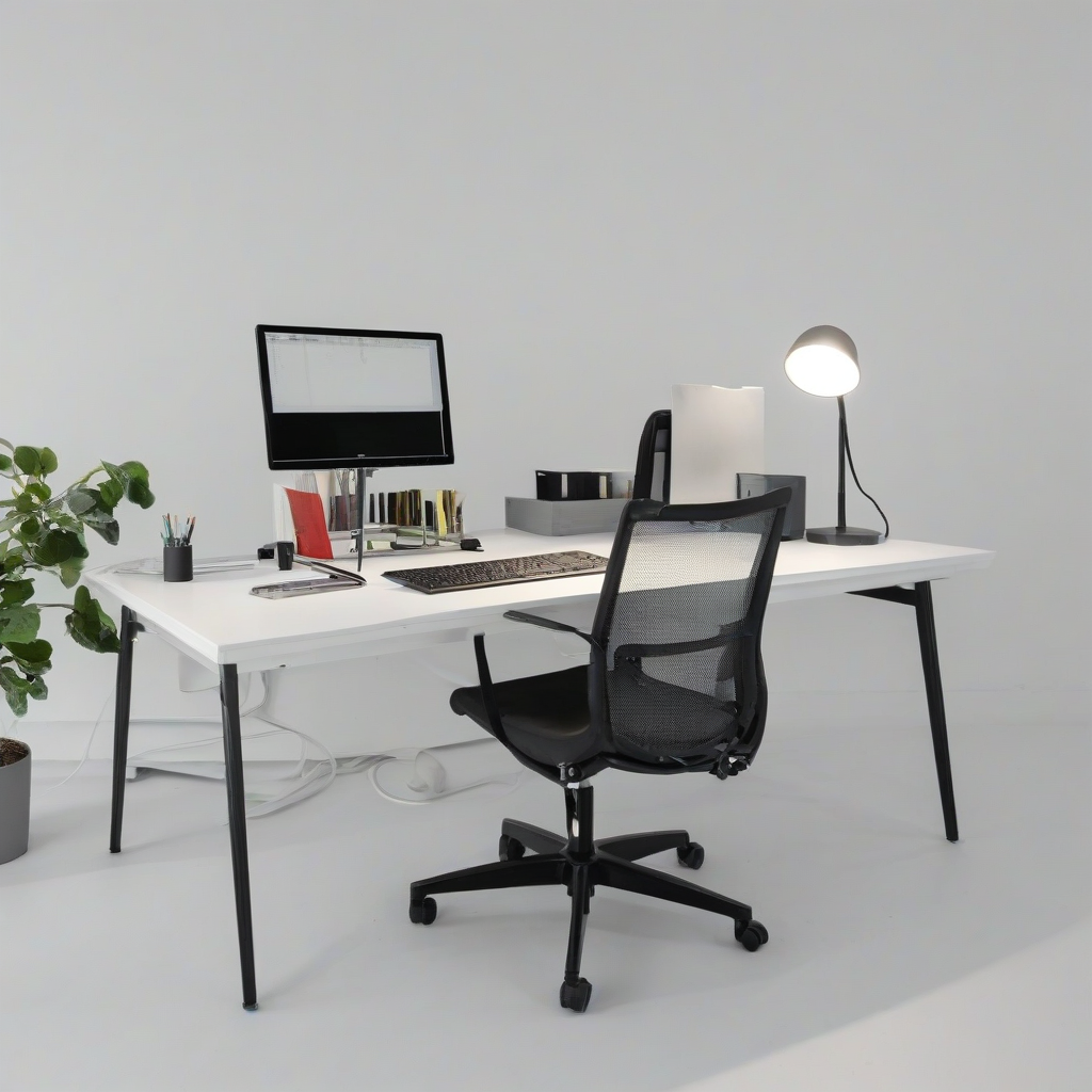 make an ergonomic office, on a plain white background, even lighting