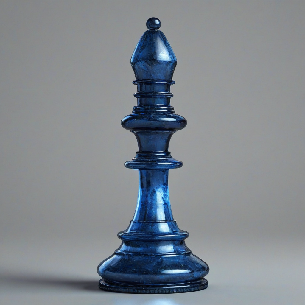 A highly detailed, full-body view of a chess pawn, with a medieval-style castle tower body, glowing blue accents, and a simple base, standing on a plain white background, in a wide shot, with its base visible, in a digital art style with dynamic shadows and a hard rim light