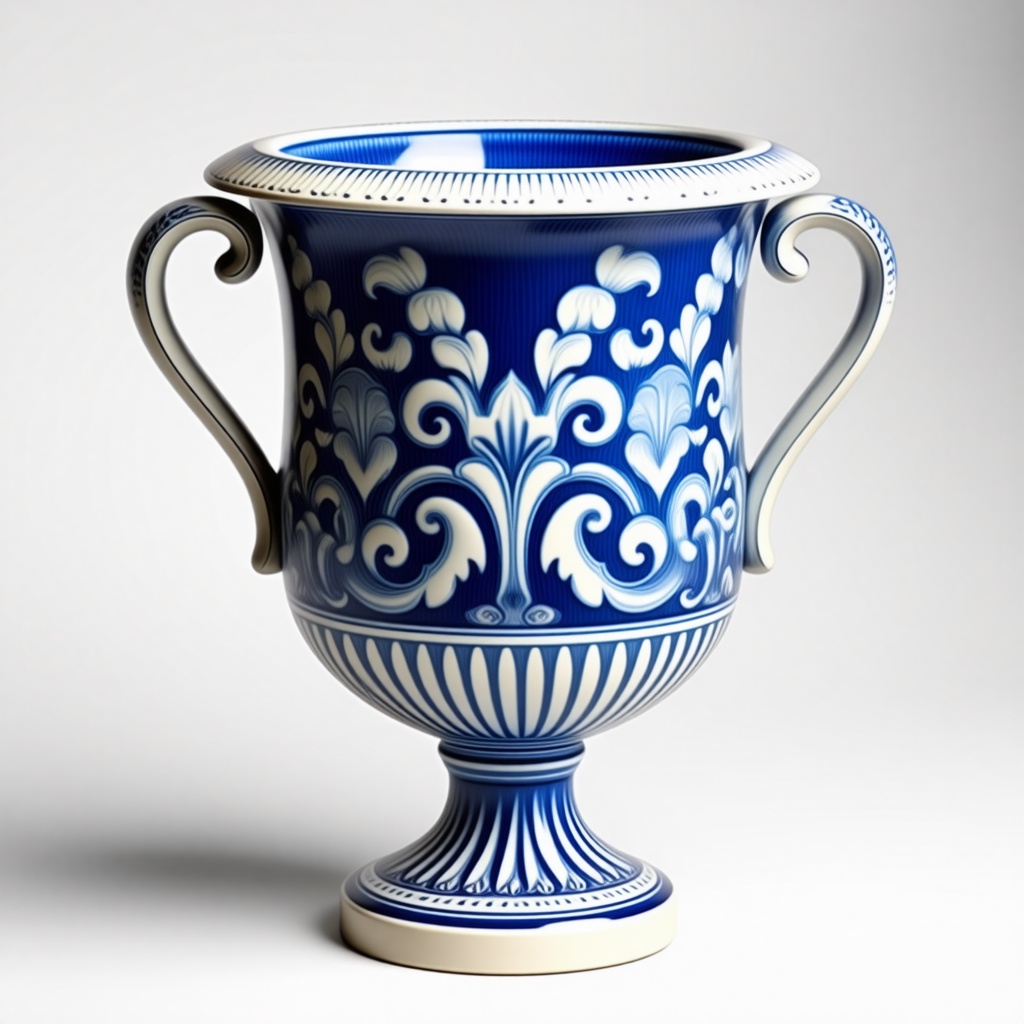 white and blue urn vase