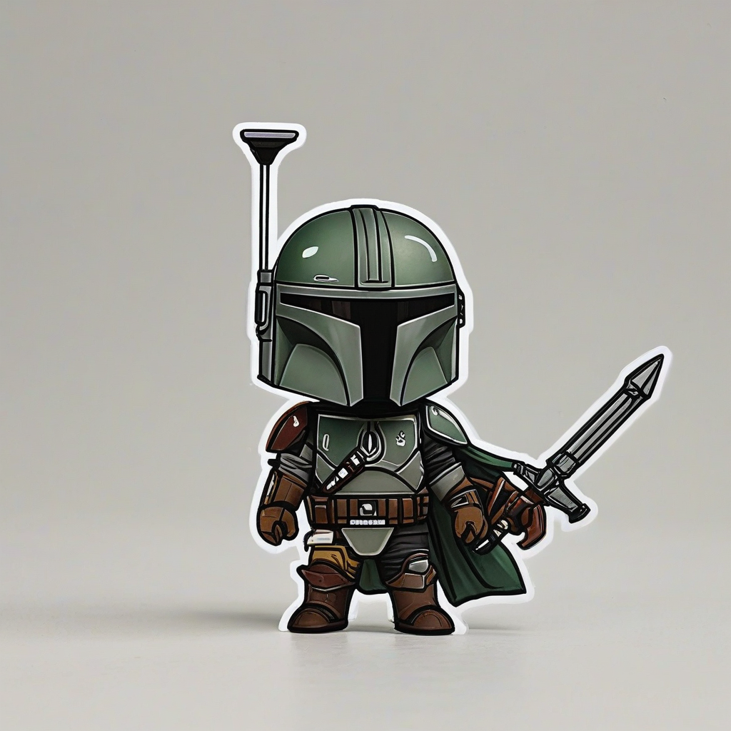 chibi style Mandalorian, on a plain white background, even lighting