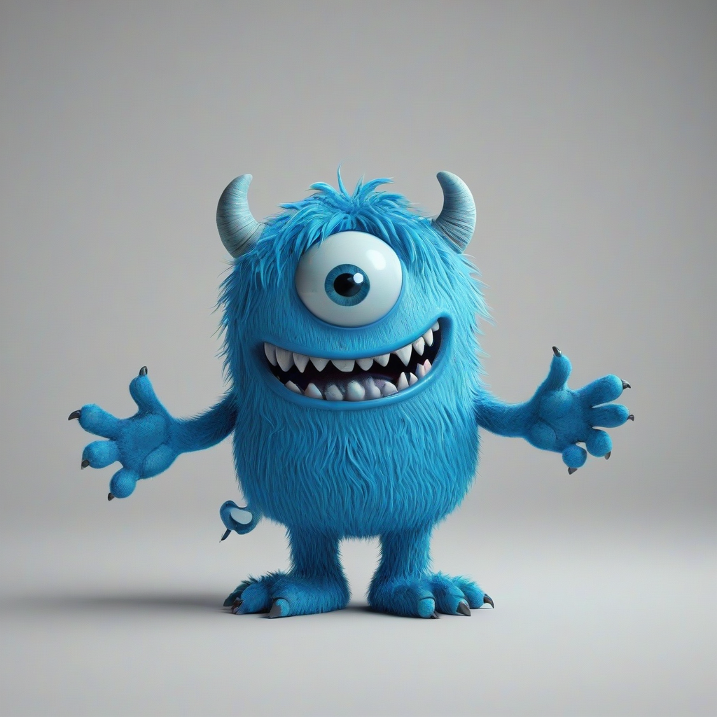 blue cartoon monster, on a plain white background, even lighting