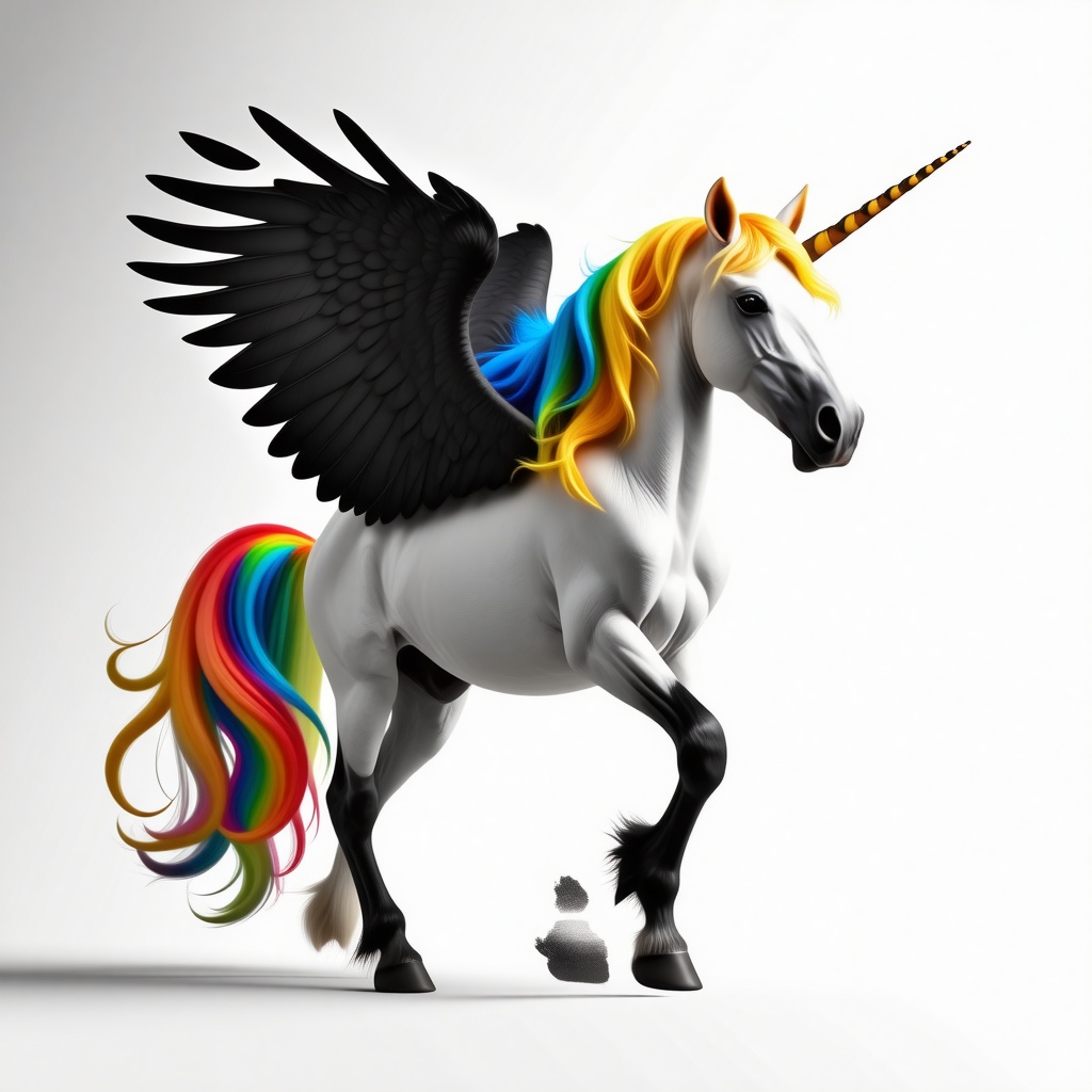 rainbow unicorn with black wings