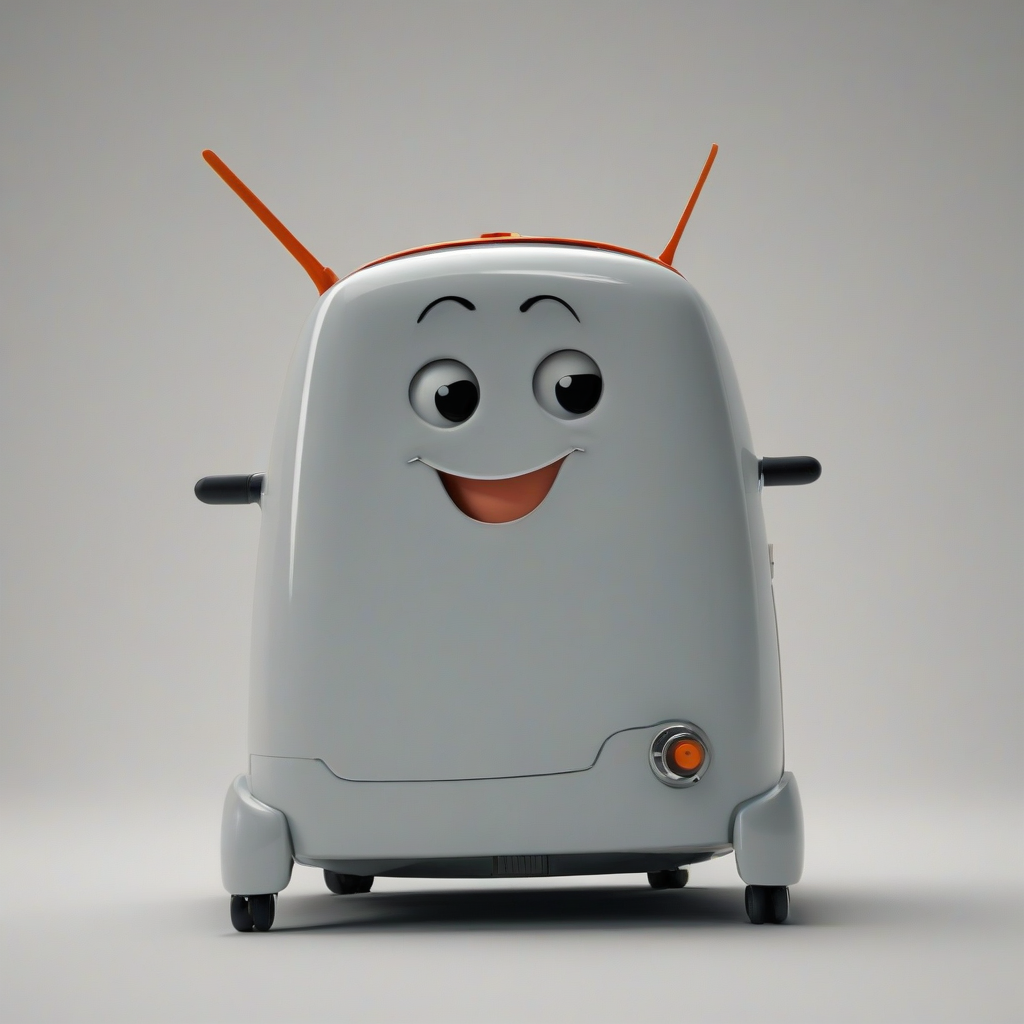 The Brave Little Toaster, full-body view, on a plain white background, with a wide shot, digital art style, on a plain white background, even lighting 