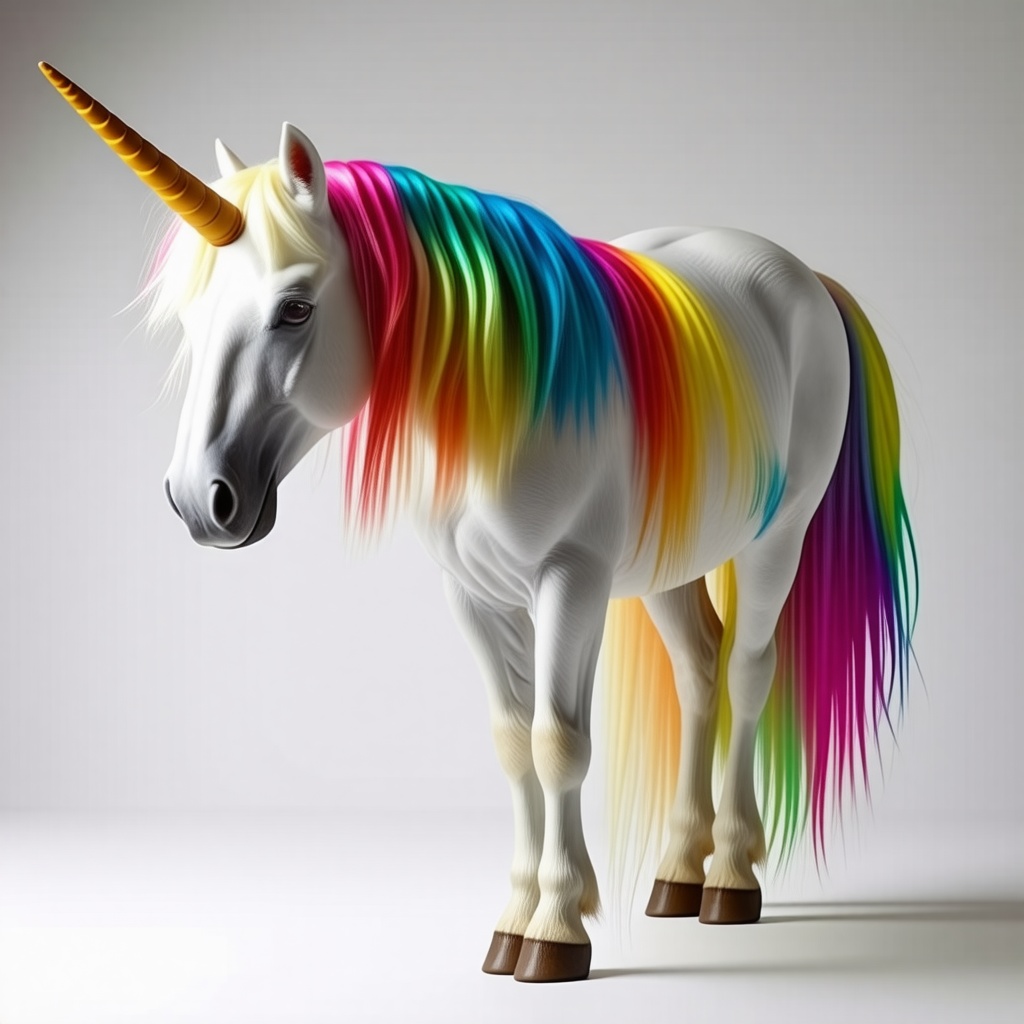 Unicorn with a rainbow mane and tail