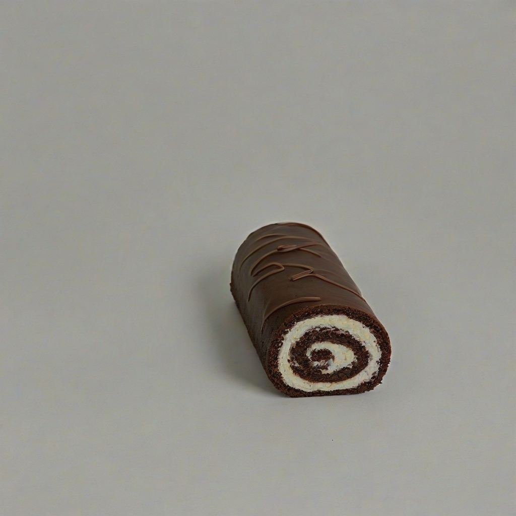chocolate roll cake, on a plain white background, even lighting