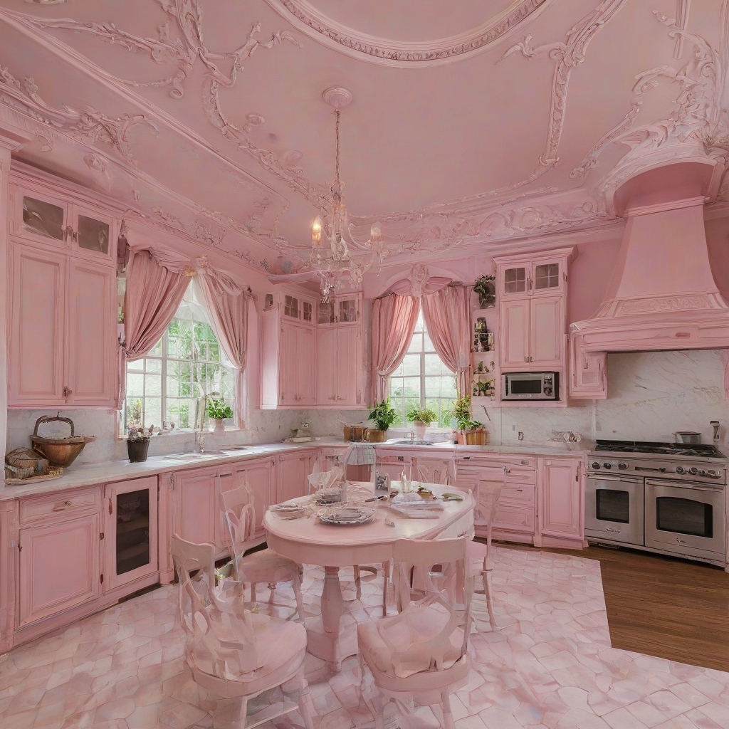 the kitchen in a pink mansion