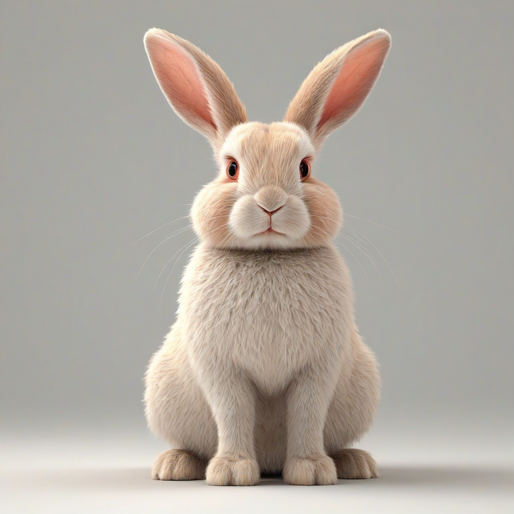 A full-body view of a peach-colored, fluffy rabbit, with bright brown eyes and a little pink nose, sitting on a plain white background, in a contemporary, digital art style, with soft, warm lighting and gentle shadows, and a wide-angle shot to capture the entire rabbit's body, from the tips of its ears to its little paws, on a plain white background, even lighting