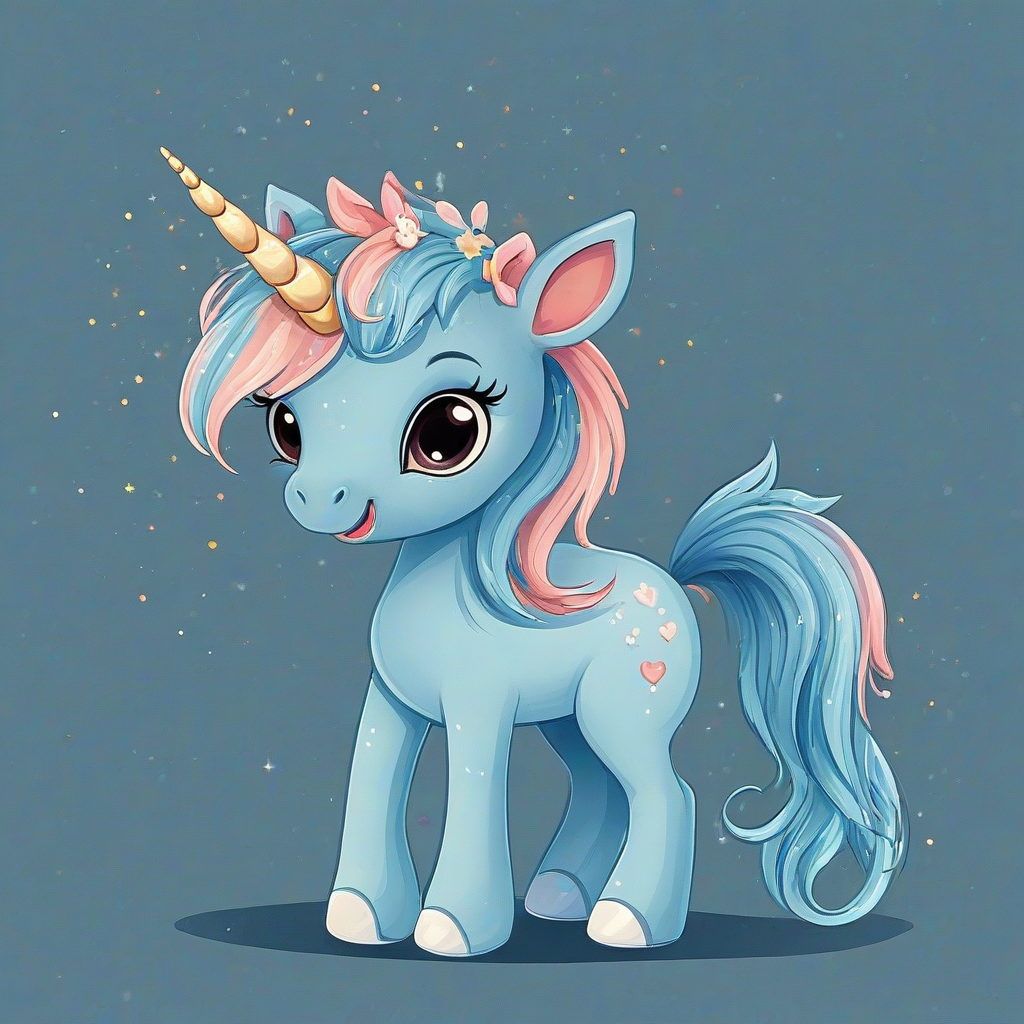 Cute cartoon blue unicorn