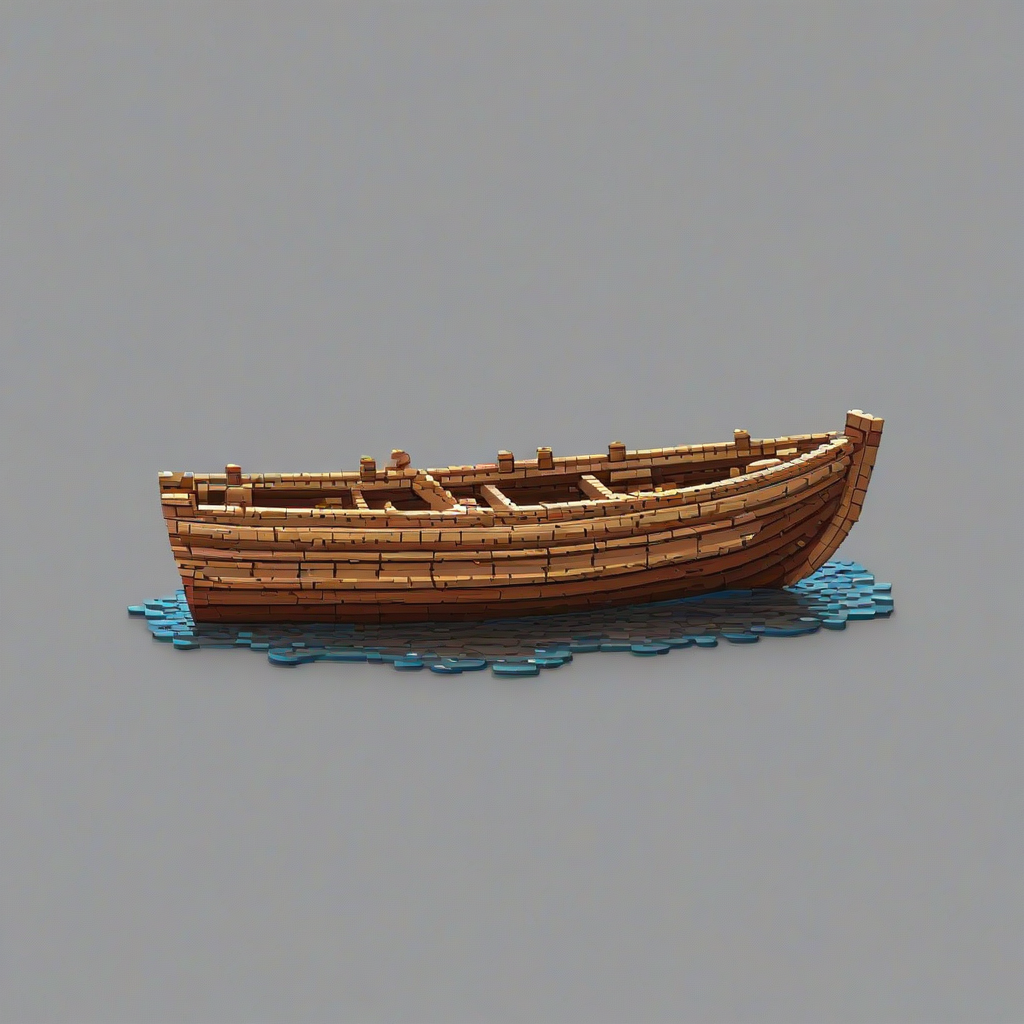 chibi pixel art style wood row boat, on a plain white background, even lighting