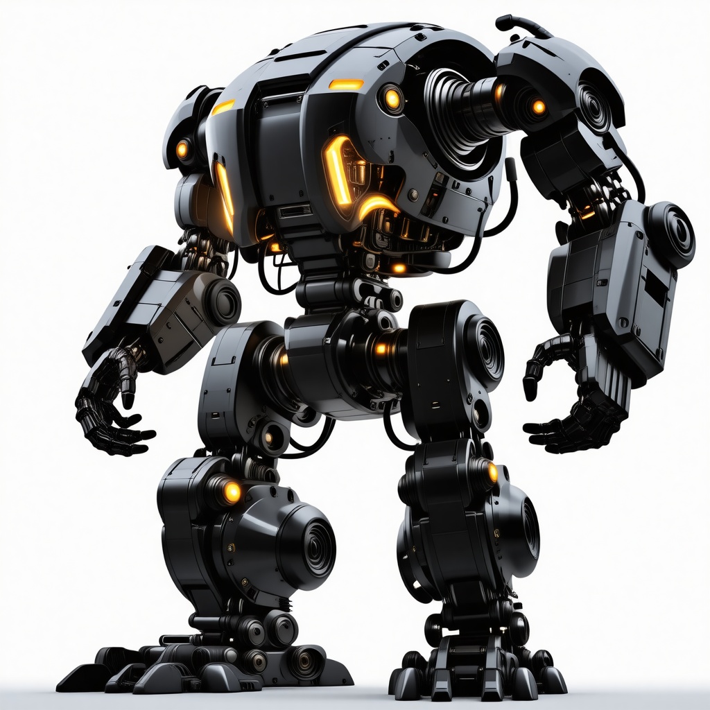 A large hulking mech robot with long arms and bright glowing eyes