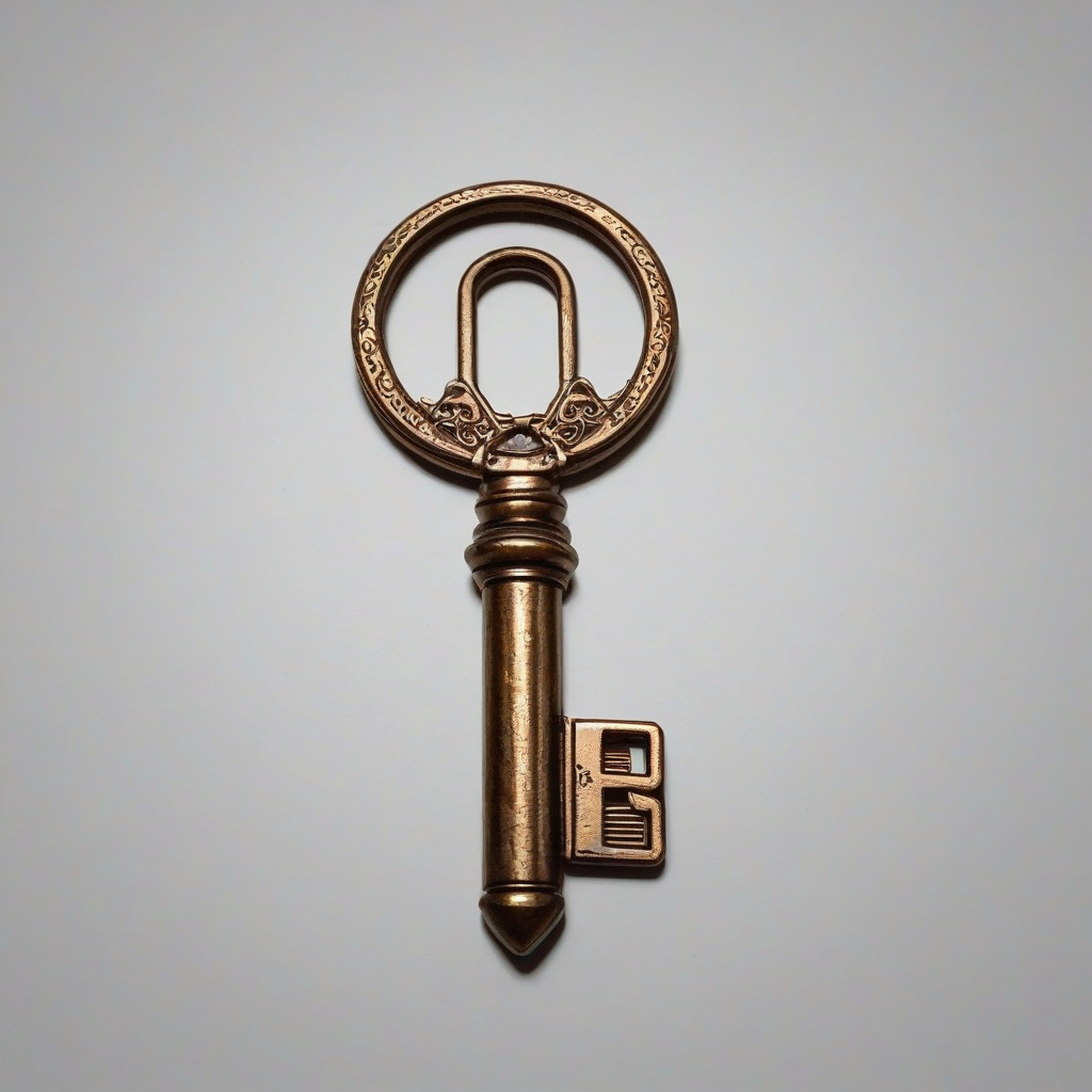 Bronze key, synthwave style, full-body view, on white background