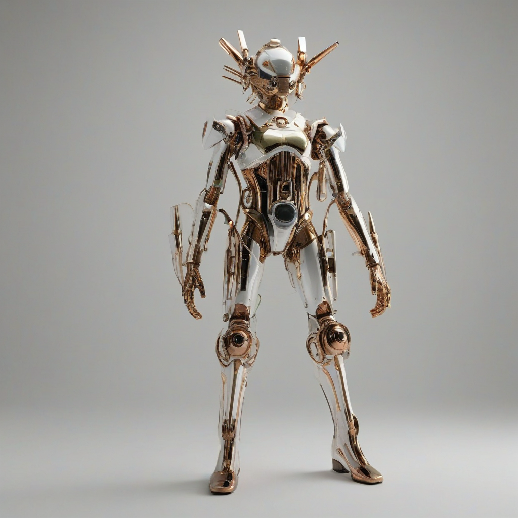 A futuristic, high-tech, raypunk-themed, retro-futuristic instrument, full-body view, with brass and copper accents, set against a plain white background, in a wide shot, with dynamic shadows and backlight, in the style of a digital illustration, on a plain white background, even lighting 