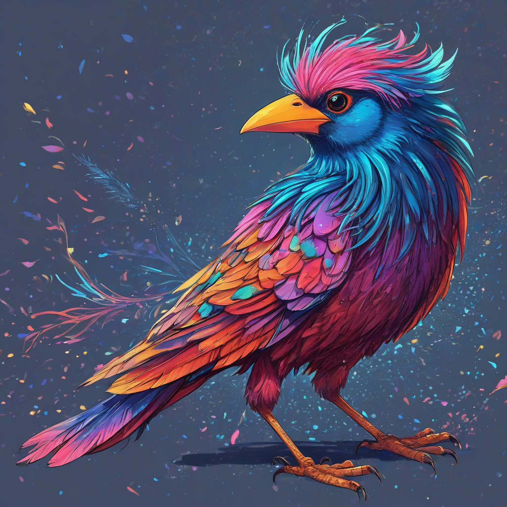 Magical anime bird with vibrant feathers