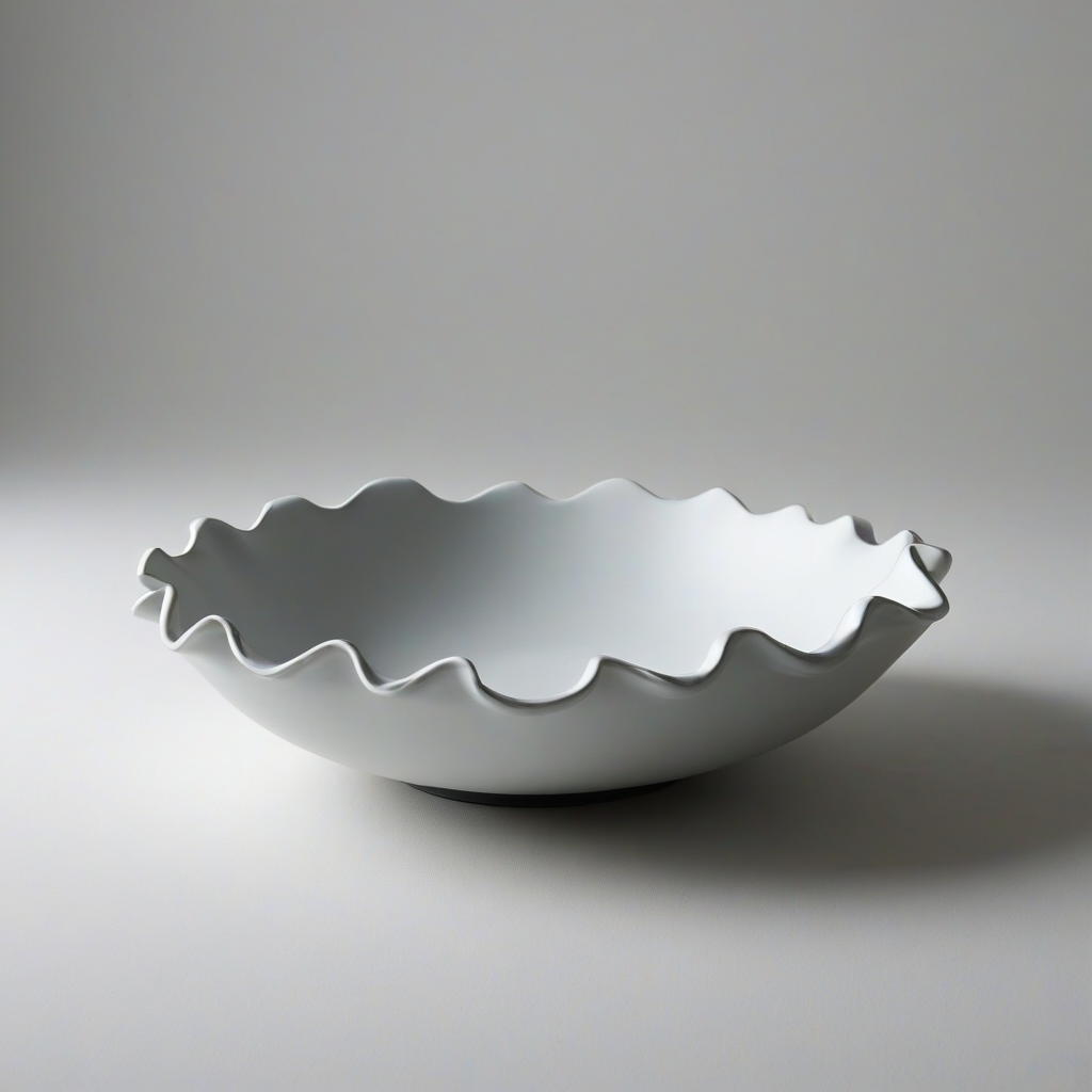 ruffle edge, matte black, low, wide bowl, on a plain white background, even lighting