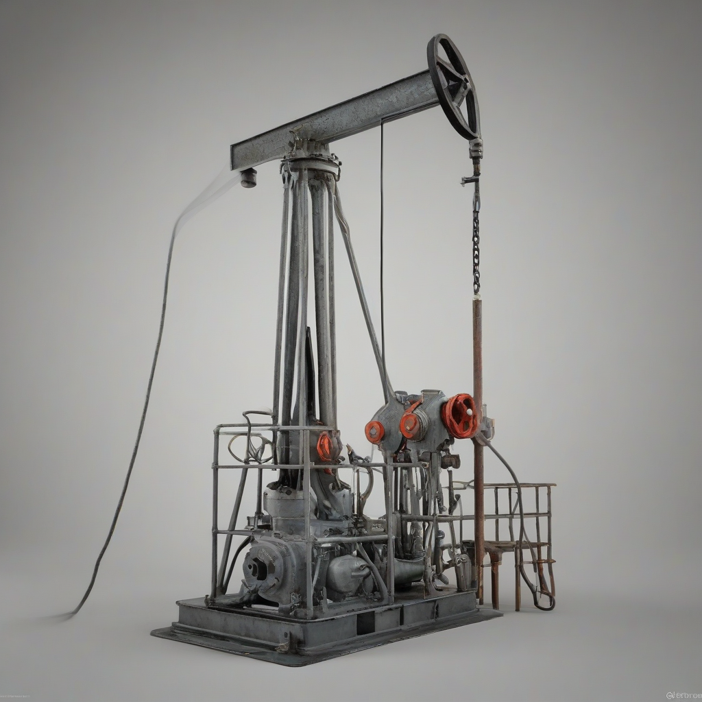 srappunk style land oil well pump, on a plain white background, even lighting 