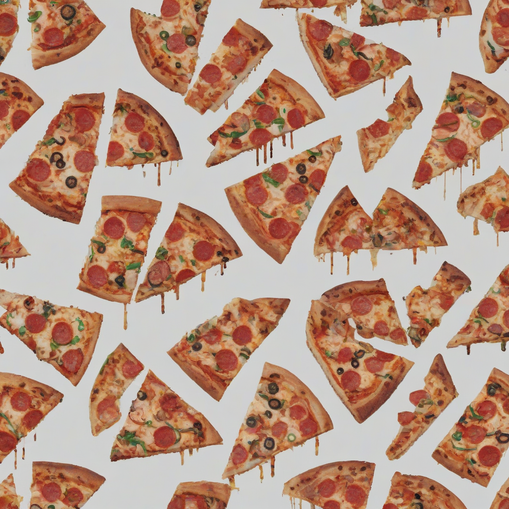 A pixelated, low-resolution, 8-bit style, full-body view of a slice of pizza on a plain white background, with a wide shot and feet visible, in a digital art style with bright and vibrant colors, on a plain white background, even lighting 