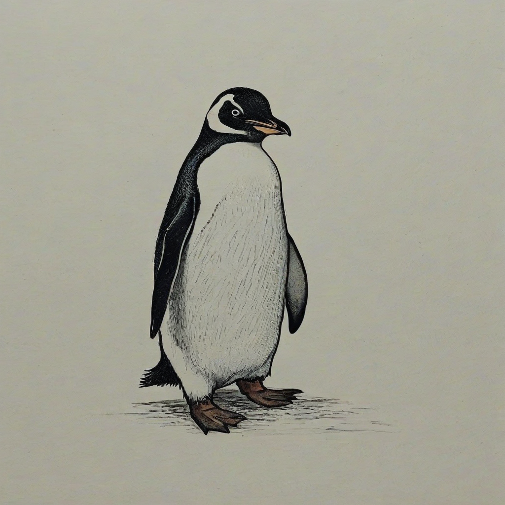 cartoon, hand-drawn, penguin, on a plain white background, even lighting