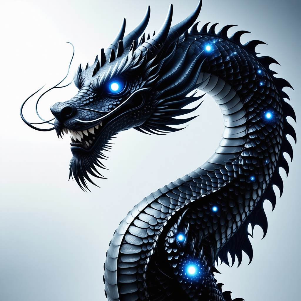 A really cool tall dragon. Its scales look like a galaxy and its eyes are glowing white