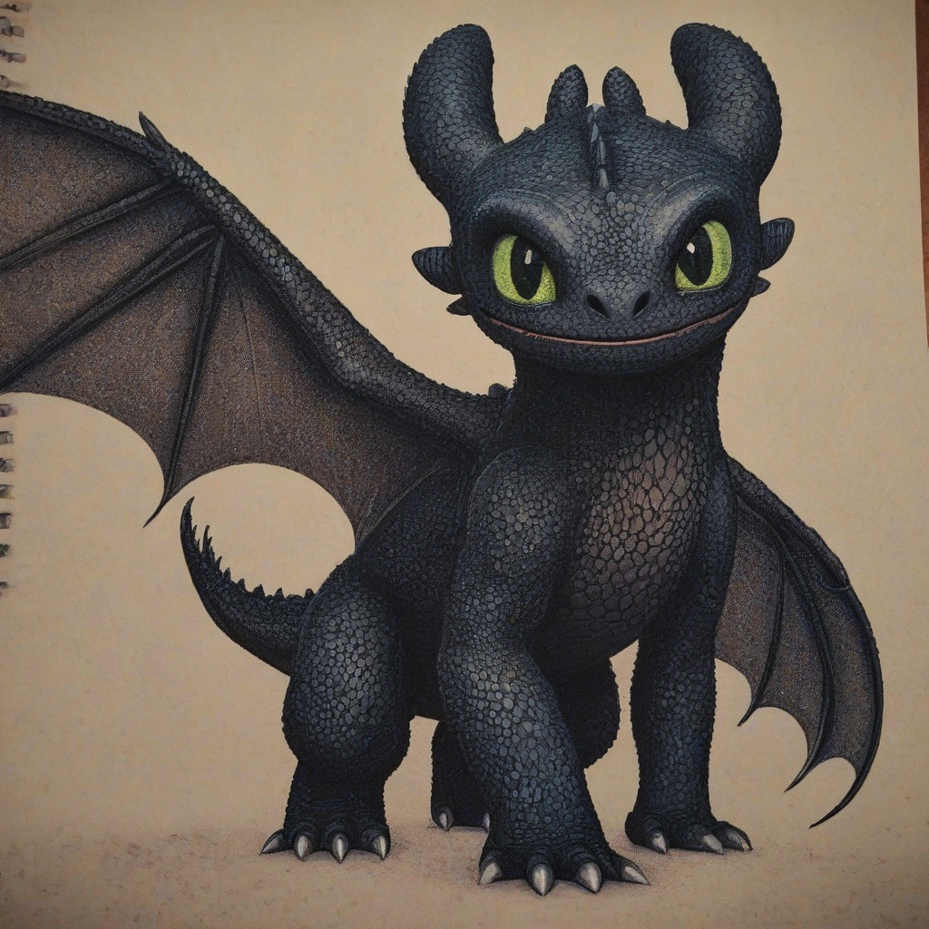 Pointillism style of Toothless the night fury from How to train your dragon